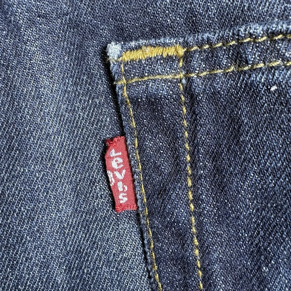 Levis 514 Men's 40x29.5 Distressed 5 Pocket Straight Dark Denim Blue Jeans 2014